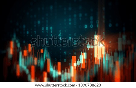 Creative glowing blurry forex chart background with binary code. Stock and trade concept. 3D Rendering 