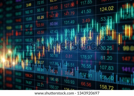 Creative glowing candlestick forex background. Trade and index concept. 3D Rendering 