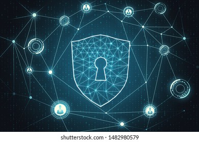 Creative glowing digital padlock backdrop. Safety and protection concept. 3D Rendering 