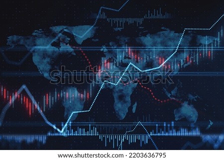 Creative glowing forex chart on blurry backdrop. Trade, finance, stats. 3D Rendering
