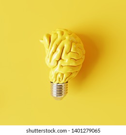 Creative Idea Brain Lightbulb. Minimal Concept. 3d Rendering