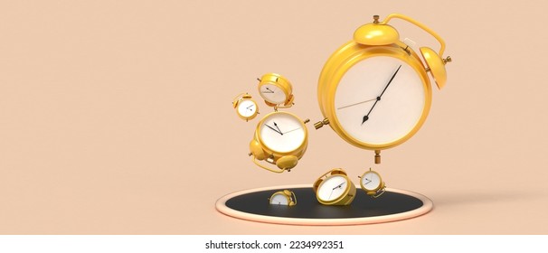 Creative idea and Business concept. Clock and time-limited learning time to do business - Leaders and time management to different goals on Yellow background. copy space, banner-3d Rendering