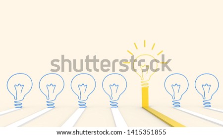 Creative idea light bulb Concept Inspiration business art style and modern design layout Yellow paste color background - 3D rendering