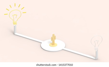 Creative idea light bulb and Road thought Concept Inspiration business art style and modern design Yellow paste background - 3D rendering