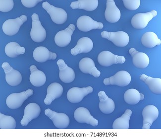 Creative idea pattern made of Light bulbs on  blue background. Flat lay, minimal concept idea. Creative to produce work within an advertising marketing communications or artwork design for your.