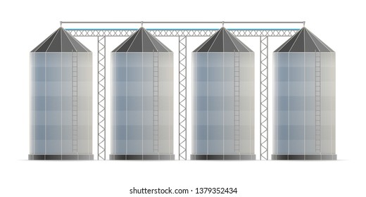 Creative Illustration Of Agricultural Silo Storehouse For Grain Storage Elevator Isolated On Background. Art Design Farm Template. Abstract Concept Graphic Wheat, Corn Tank Element