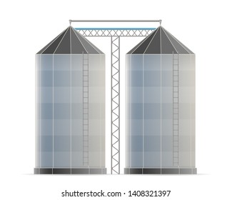 Creative Illustration Of Agricultural Silo Storehouse For Grain Storage Elevator Isolated On Background. Art Design Farm Template. Abstract Concept Graphic Wheat, Corn Tank Element