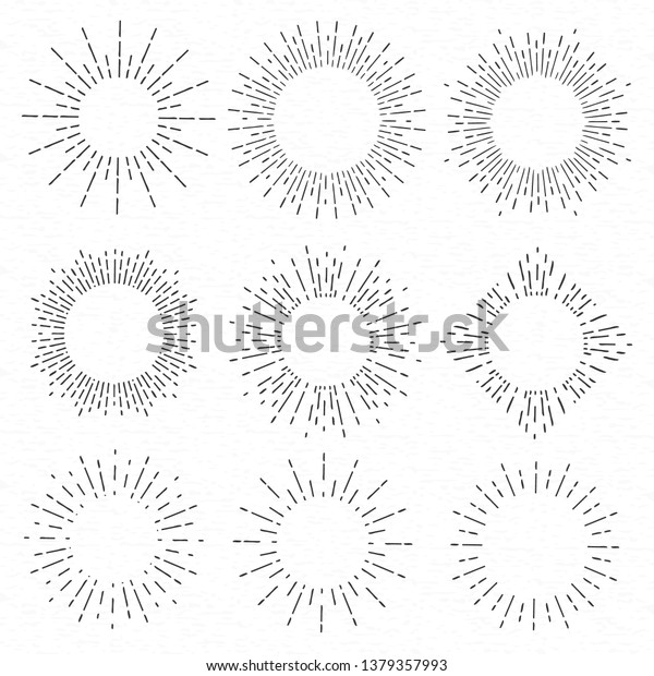 幾何学的な手描きの太陽の光を背景にクリエイティブイラスト 線状の太陽光波 輝く線が光る星をデザイン 抽象的コンセプトの グラフィック円形または円形フォームエレメント のイラスト素材