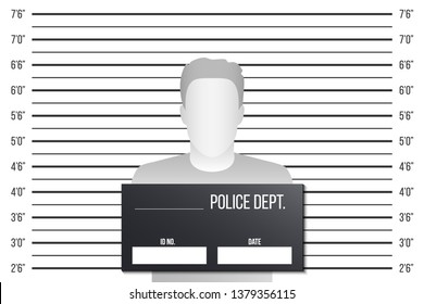 Creative Illustration Of Police Lineup, Mugshot Template With A Table Isolated On Background. Art Design Silhouette Of Anonymous. Abstract Concept Graphic Element