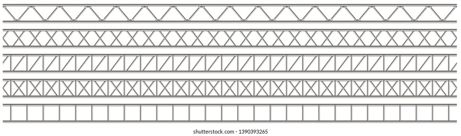 Creative illustration of steel truss girder, chrome pipes isolated on background. Art design horizontal metal construction structure for billboard. Abstract concept graphic element
