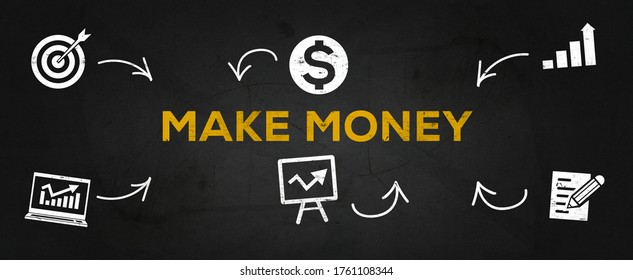 Creative Illustration text Design (make money) on dark asphalt texture.