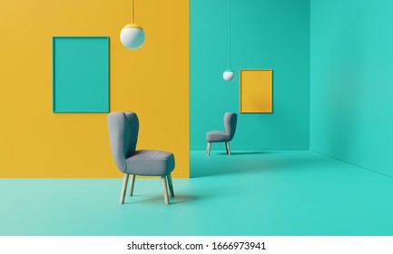 Creative Interior Design. Minimal Color Concept. 3d Rendering