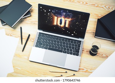 Creative IOT concept on modern laptop screen. 3D Rendering