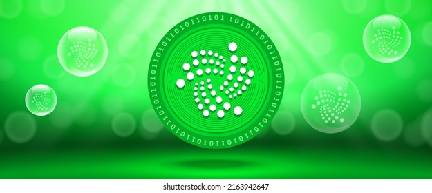 Creative Iota (MIOTA) Crypto Currency Coin With Symbol Of The Virtual Electronic Cash. Illustration For Banners, Web Backgrounds And Wallpaper Design. 