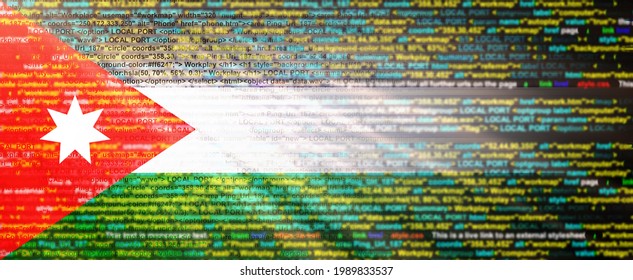 Creative (Jordan) flag banner of Binary Code ,modern technology and site development, 3D illustration.
