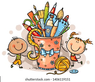 Creative Kids Crafting Tools Colorful Clipart: ilustrações stock