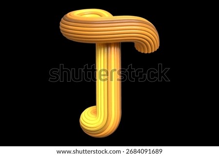 Creative knotted 3D font character T. High quality 3D rendering playful typography element.
