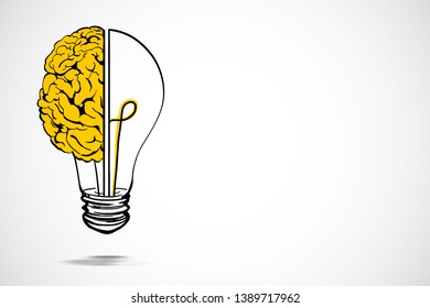 Creative Lamp Brain Sketch On White Backdrop. Idea And Brainstorm Concept. 3D Rendering