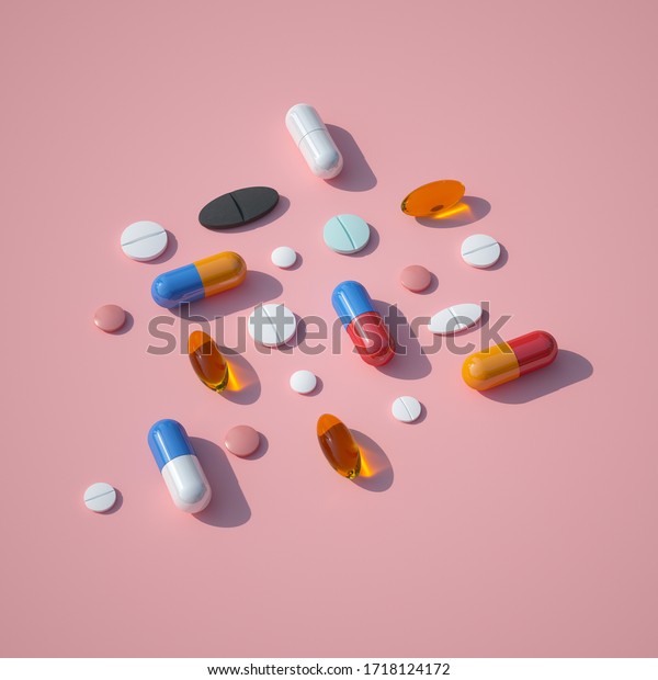 Creative Layout Pills Capsules On Pink Stock Illustration 1718124172 ...