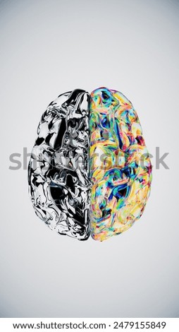 Creative left brain functions and right analytic hemisphere. 3d art. 3d rendering illustration not AI