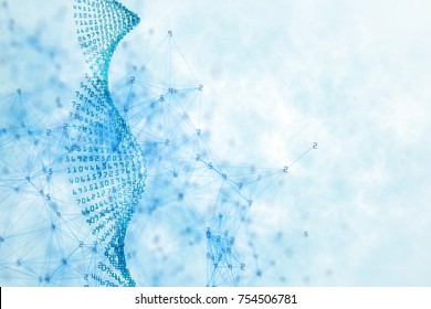 Creative Light Blue Digital Code DNA On White Background. Medicine And Innovation Concept. 3D Rendering 