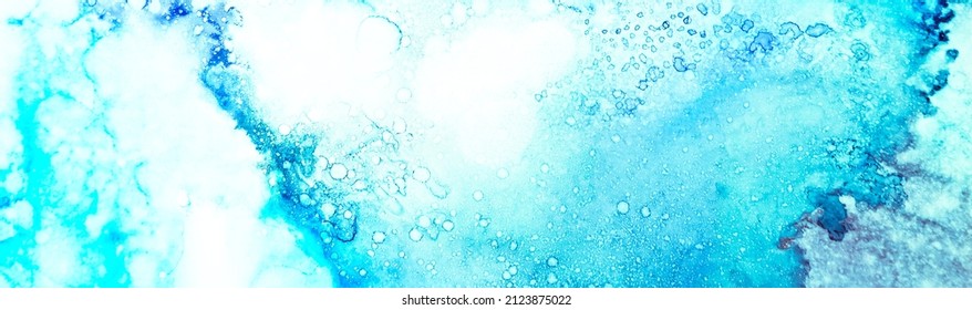 Creative Light Dyed Art Watercolour. Cyan Mixed Flow. Grunge Bright Organic Shapes Paintbrush. White Acrylic Mixed. Abstract Ink Background Texture.