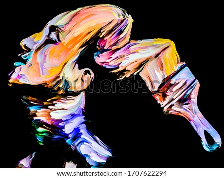 Creative Mind. Face Paint series. Human face with paintbrush on subject of creativity, imagination,  painting and visual art
