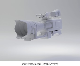 Creative minimal design idea. Concept of a White Movie camera design mock-up design with a white background. 3d render, 3d illustration.