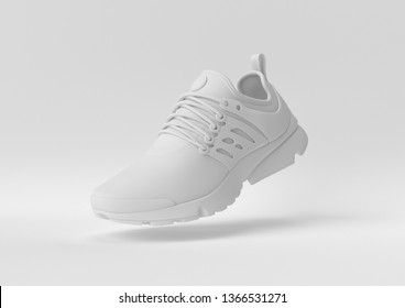 Creative minimal paper idea. Concept white shoe with white background. 3d render, 3d illustration.