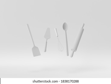 Creative Minimal Paper Idea. Concept White Baking Tools With White Background. 3d Render, 3d Illustration.