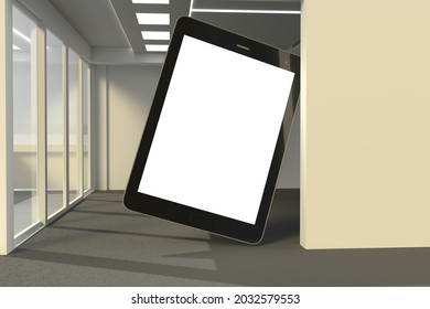 Creative Mockup Blank Space Tablet in Empty Office. 3D Rendering