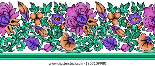 Creative Mughal Border Design Printing Sareedress Stock Illustration ...