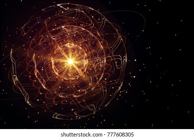 Creative Orange Sphere On Black Background. Future And Innovation Concept. 3D Rendering 