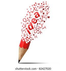 Creative Pencil With Red Idea Isolate On White