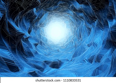 Creative Polygonal Ice Cave Background. 3D Rendering