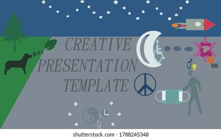 Creative Presentation Template Of Peace And Protection From Coronavirus. Mission Of Destroy To Coronavirus. The Dog Barking In The Darkness Of Night. Man Taking A Mask Protection To Coronavirus. 