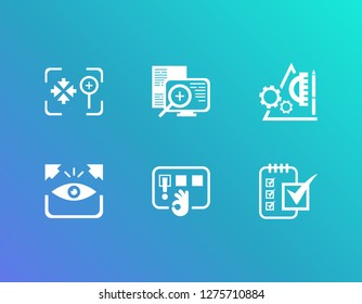 Creative process icon set and prototyping with execution, great solution and explore. Clipboard complete related creative process icon  for web UI logo design.