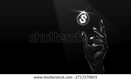 A creative representation of ambition and desire, featuring a hand reaching for a dollar sign, illuminated in a dramatic spotlight.