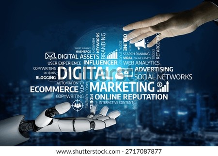 A creative representation of collaboration between technology and humans in digital marketing, showcasing automation, branding, and social media strategies for business growth. Tessel