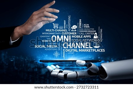 A creative representation of a robotic hand reaching for a smartphone showcasing concepts of omni channel marketing and digital marketplaces in a high-tech business environment. Tessel
