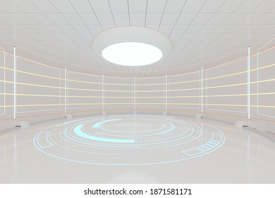 Creative Round Room, Empty Presentation Room, 3d Rendering. Computer Digital Drawing.