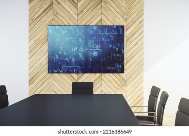 Creative scientific formula concept on presentation screen in a modern conference room. 3D Rendering - Powered by Shutterstock