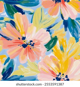 Creative seamless pattern with abstract flowers with Watercolor background