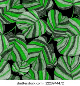 Creative seamless pattern with tropical leaves and flowers. Trendy texture with hand drawn exotic plants.

