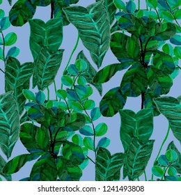 Creative seamless pattern with tropical leaves. Trendy hand drawn texture.
 - Shutterstock ID 1241493808