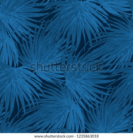 Creative seamless pattern with tropical leaves and flowers. Trendy texture with hand drawn exotic plants.
