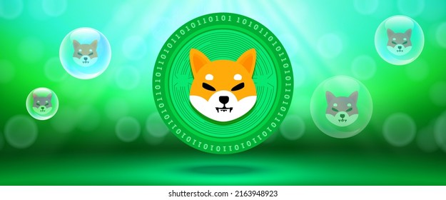 Creative Shiba Inu (SHIB) Crypto Currency Coin With Symbol Of The Virtual Electronic Cash. Illustration For Banners, Web Backgrounds And Wallpaper Design. 