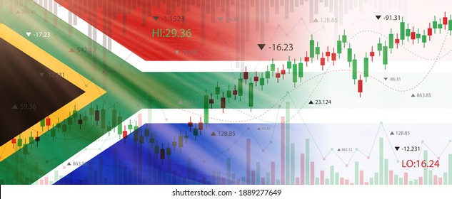 Creative (South Africa) Flag Banner With Stock Exchange Market ,Graph Chart Of Stock Market Investment World Trading, 3D Illustration.