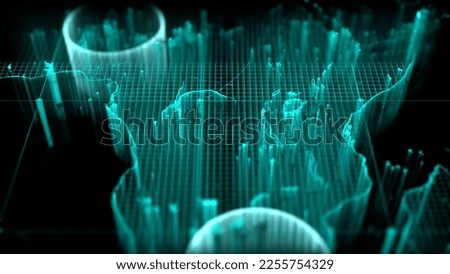 Creative technology background. Cyber world map. Location search points. 3D render.
