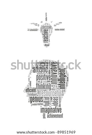 Creative thinking or bright idea info-text graphics and arrangement word clouds in illustration concept
